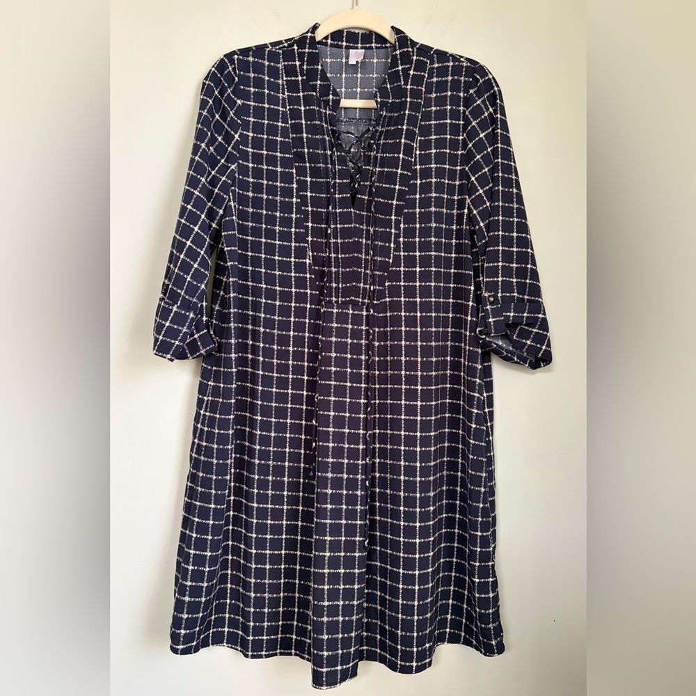 Pinkblush Maternity Dress Navy and White Loose Fit 3/4 Sleeve, Size Medium